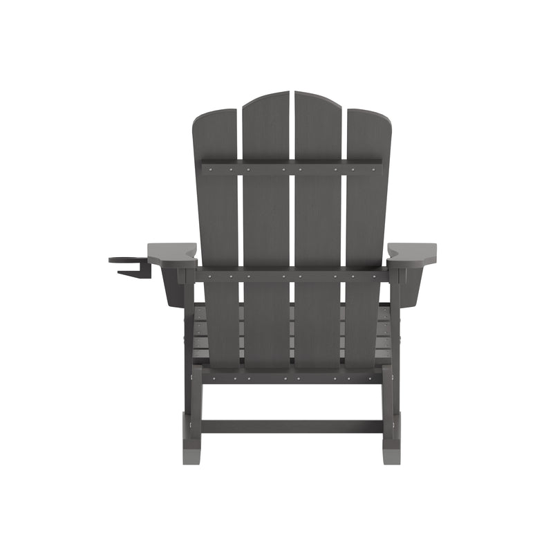 Ridley Adirondack Rocking Chair with Cup Holder, Weather Resistant HDPE Adirondack Rocking Chair in Gray