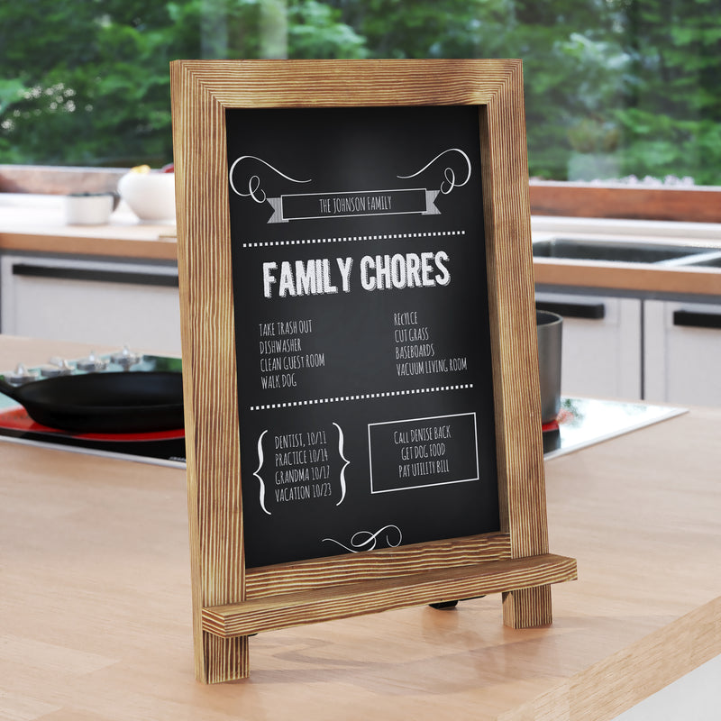 Magda Set of 10 Wall Mount or Tabletop Magnetic Chalkboards with Folding Metal Legs in Torched Wood,  9.5" x 14"