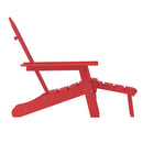 Ridley Adirondack Chair with Cup Holder and Pull Out Ottoman, All-Weather HDPE Indoor/Outdoor Lounge Chair in Red