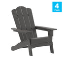 Nassau Adirondack Chair with Cup Holder, Weather Resistant HDPE Adirondack Chair in Gray, Set of 4