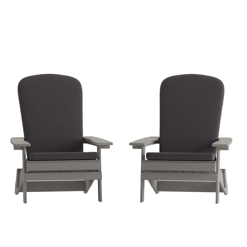 Riviera Set of 2 Weather Resistant Folding Adirondack Patio Chairs With Vertical Lattice Backs and Comfort Foam Cushions