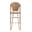 Celia Set of Two Indoor/Outdoor Stacking French Bistro Bar Stools with Patterned Seats and Backs & Light Natural Metal Frames