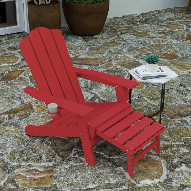 Ridley Adirondack Chair with Cup Holder and Pull Out Ottoman, All-Weat