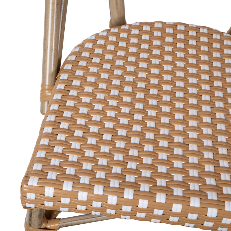 Celia Set of Two Indoor/Outdoor Stacking French Bistro Chairs with Patterned Seats and Backs & Light Bamboo Finished Aluminum Frames