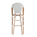 Celia Set of Two Indoor/Outdoor Stacking French Bistro Bar Stools with Patterned Seats and Backs & Light Natural Metal Frames