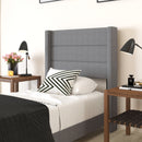 Percy Modern Platform Bed with Padded Channel Stitched Faux Linen Upholstered Wingback Headboard and 8.6" Underbed Clearance
