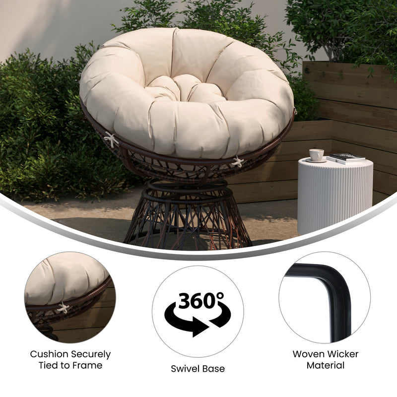 Foley Papasan Style Woven Wicker Swivel Patio Chair with Removable All-Weather Cushion