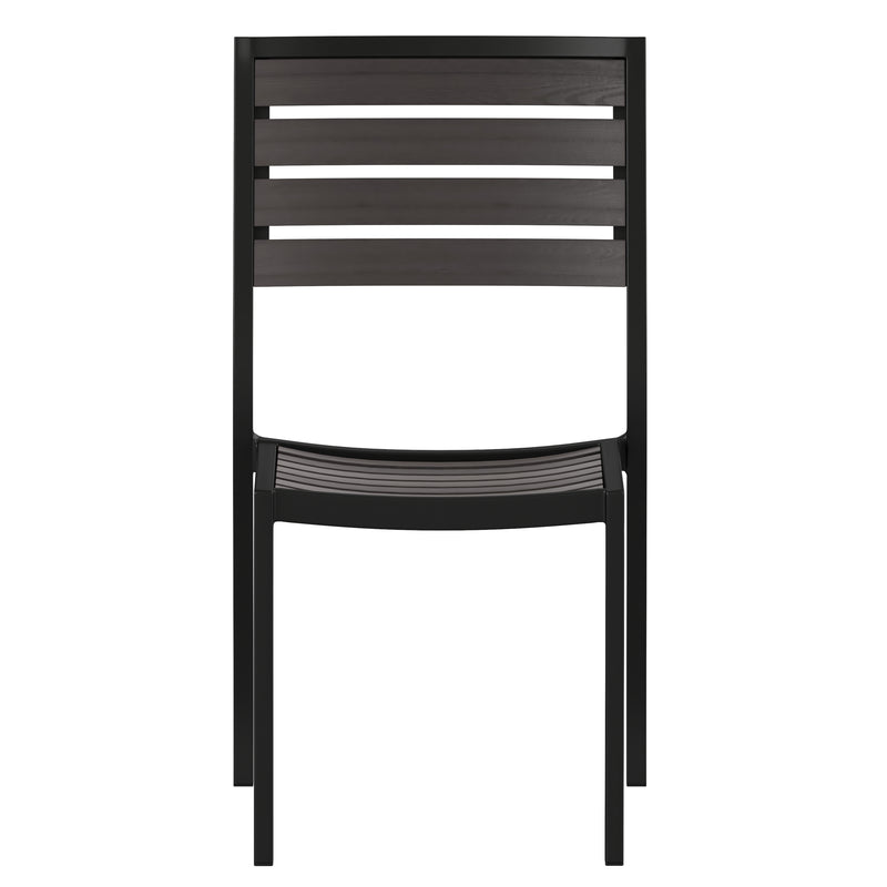 Kersey Outdoor Side Chairs Poly Gray Wash Faux Teak Wood and Metal Patio and Deck Chairs for All-Weather Use- Set of 2