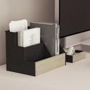 Cecil 3 Piece Desk Organizer Set for Desktop, Countertop, or Vanity in Black Finished Metal and Rustic Wood