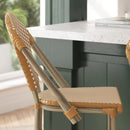 Celia Set of Two Indoor/Outdoor Stacking French Bistro Counter Stools with Patterned Seats and Backs & Light Natural Metal Frames