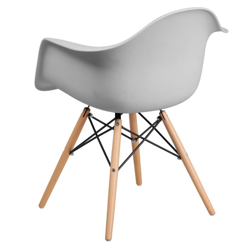 Alda Series Accent Chair with Gently Curved Arms and Metal Braced Wooden Legs