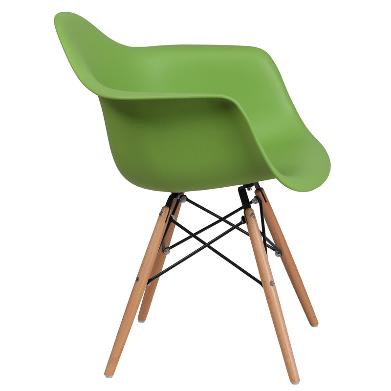 Alda Series Accent Chair with Gently Curved Arms and Metal Braced Wooden Legs