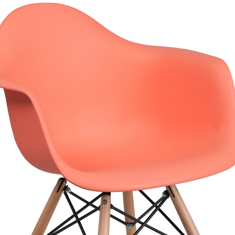 Alda Series Accent Chair with Gently Curved Arms and Metal Braced Wooden Legs