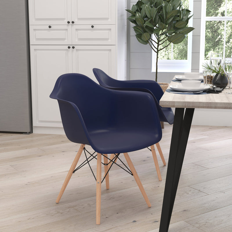 Alda Series Accent Chair with Gently Curved Arms and Metal Braced Wooden Legs