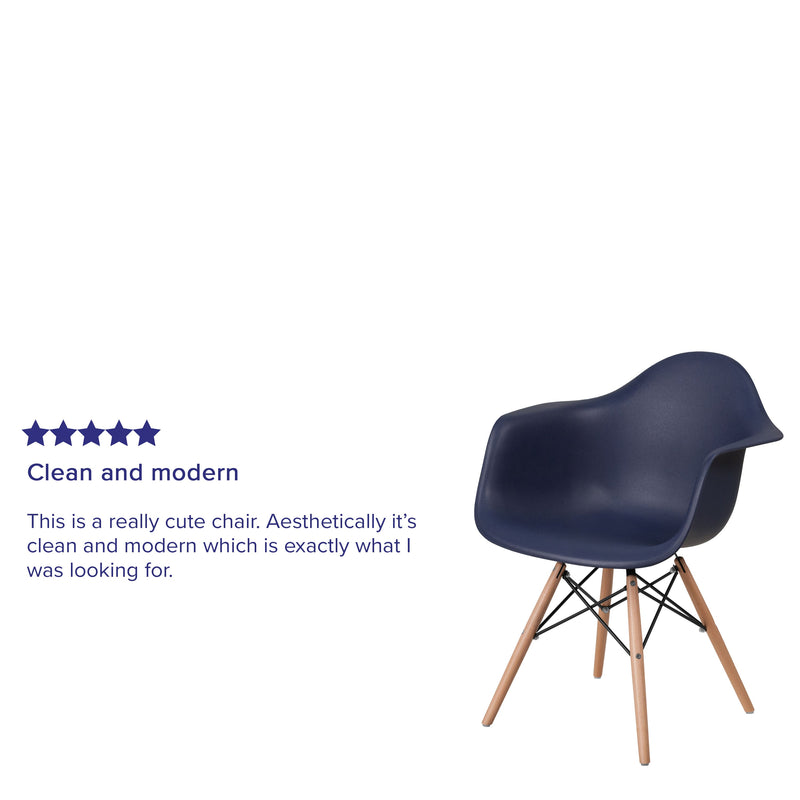 Alda Series Accent Chair with Gently Curved Arms and Metal Braced Wooden Legs