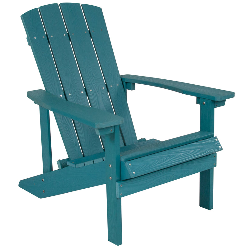 Ayala 3 Piece Outdoor Leisure Set with Set of 2 Sea Foam Poly Resin Adirondack Chairs and Star and Moon Iron Fire Pit