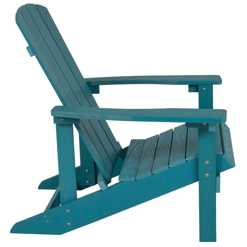 Ayala 3 Piece Outdoor Leisure Set with Set of 2 Sea Foam Poly Resin Adirondack Chairs and Star and Moon Iron Fire Pit
