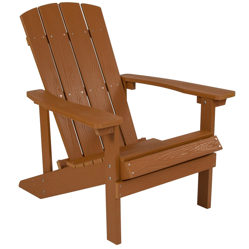 Ayala 3 Piece Outdoor Leisure Set with Set of 2 Teak Poly Resin Adirondack Chairs and Star and Moon Iron Fire Pit