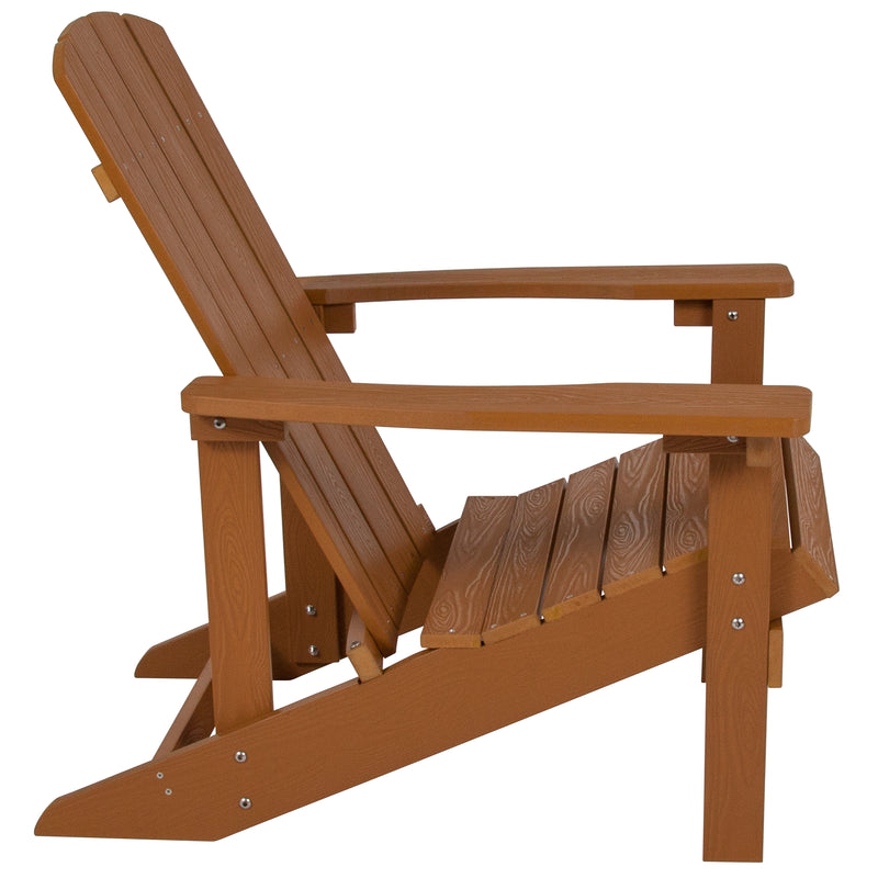 Ayala 3 Piece Outdoor Leisure Set with Set of 2 Teak Poly Resin Adirondack Chairs and Star and Moon Iron Fire Pit