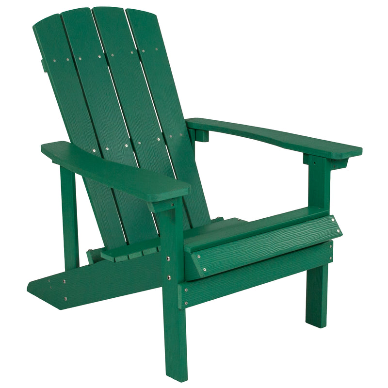 Ayala 5 Piece Outdoor Leisure Set with Set of 4 Green Poly Resin Adirondack Chairs and Star and Moon Iron Fire Pit