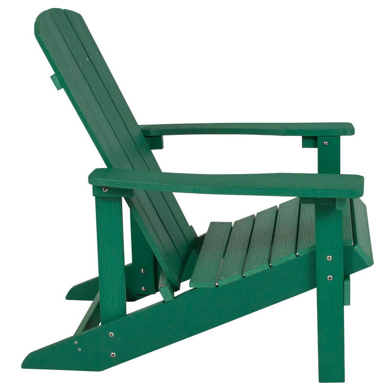 Ayala 5 Piece Outdoor Leisure Set with Set of 4 Green Poly Resin Adirondack Chairs and Star and Moon Iron Fire Pit