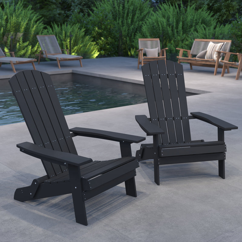 Set of 2 Riviera Poly Resin Folding Adirondack Lounge Chair - All-Weather Indoor/Outdoor Patio Chair