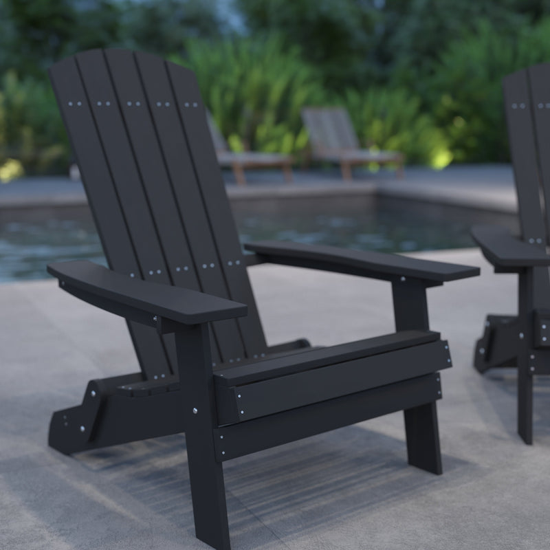 Set of 2 Riviera Poly Resin Folding Adirondack Lounge Chair - All-Weather Indoor/Outdoor Patio Chair