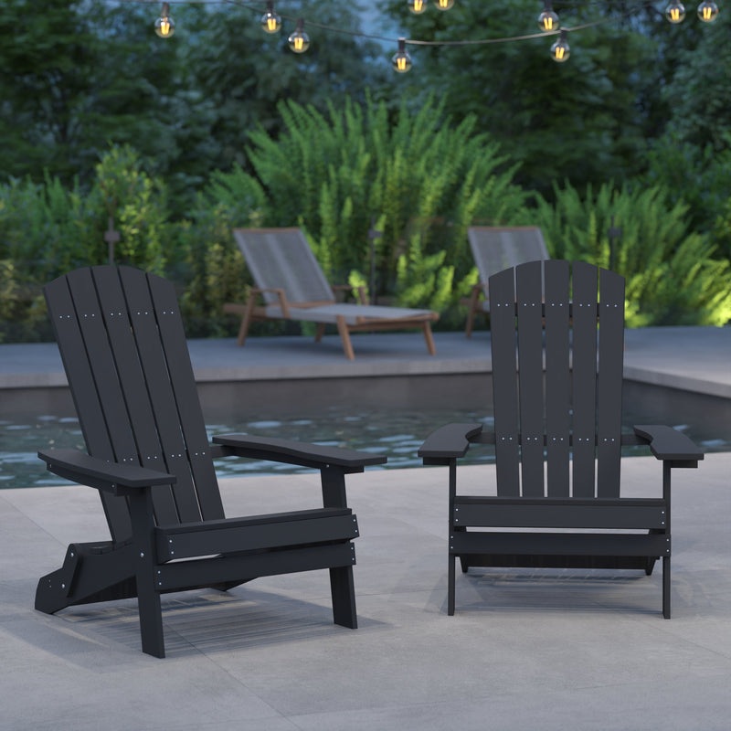 Set of 2 Riviera Poly Resin Folding Adirondack Lounge Chair - All-Weather Indoor/Outdoor Patio Chair