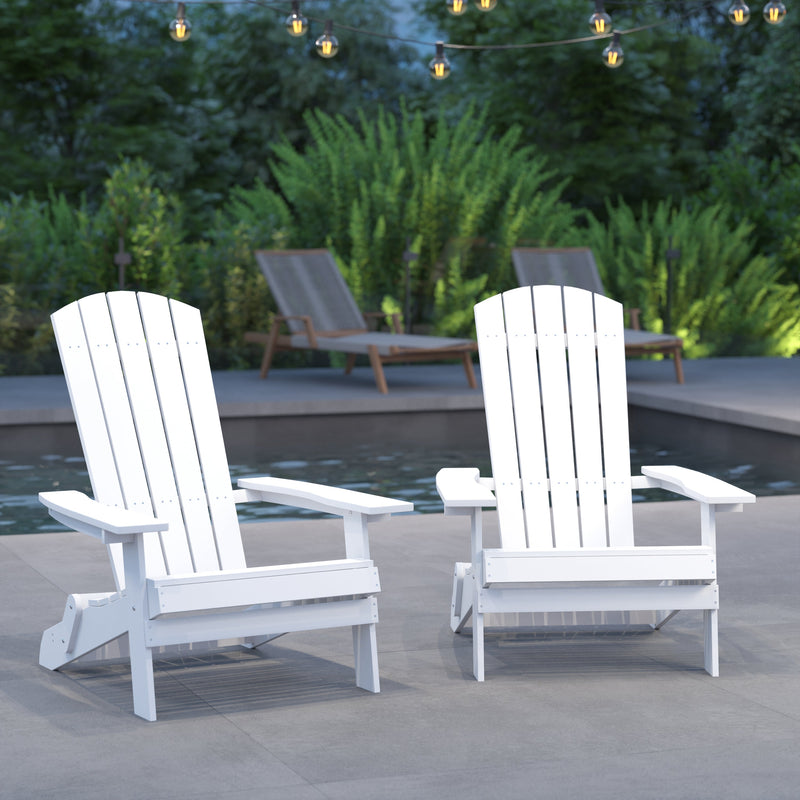 Set of 2 Riviera Poly Resin Folding Adirondack Lounge Chair - All-Weather Indoor/Outdoor Patio Chair