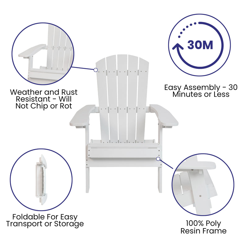 Set of 2 Riviera Poly Resin Folding Adirondack Lounge Chair - All-Weather Indoor/Outdoor Patio Chair