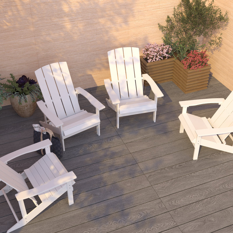 Set of 4 Riviera All-Weather Poly Resin Wood Adirondack Chairs in White