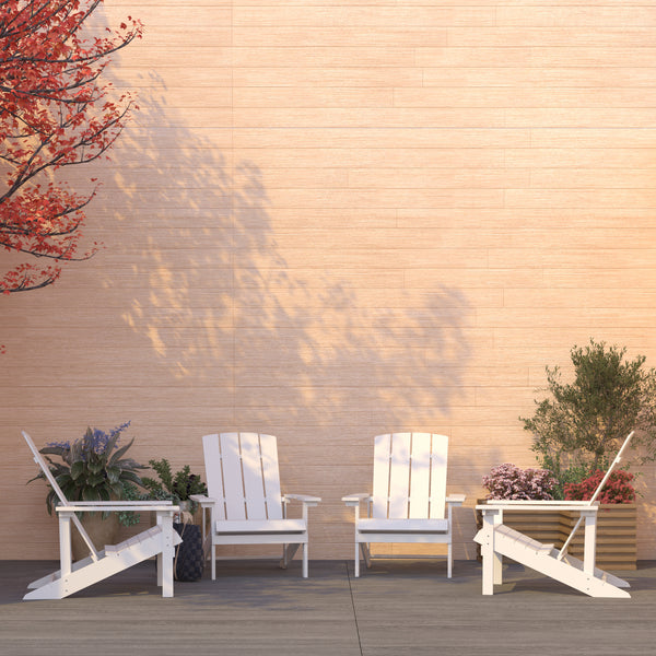 Set of 4 Riviera All-Weather Poly Resin Wood Adirondack Chairs in White