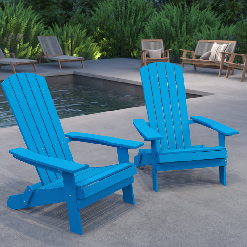 Set of 2 Riviera Poly Resin Folding Adirondack Lounge Chair - All-Weather Indoor/Outdoor Patio Chair