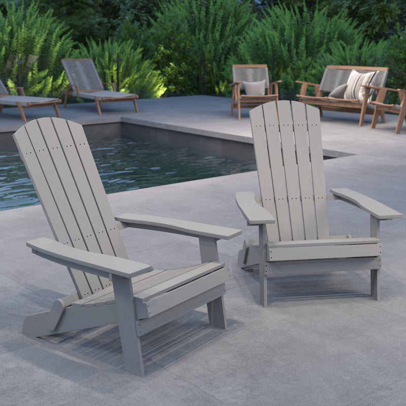 Set of 2 Riviera Poly Resin Folding Adirondack Lounge Chair - All-Weather Indoor/Outdoor Patio Chair