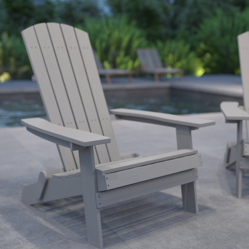 Set of 2 Riviera Poly Resin Folding Adirondack Lounge Chair - All-Weather Indoor/Outdoor Patio Chair