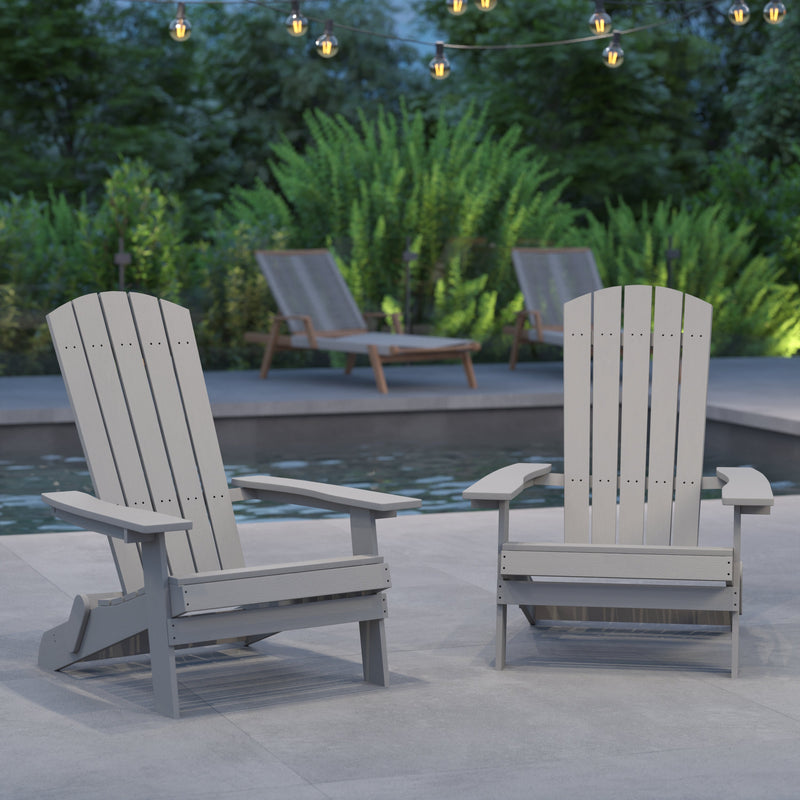 Set of 2 Riviera Poly Resin Folding Adirondack Lounge Chair - All-Weather Indoor/Outdoor Patio Chair