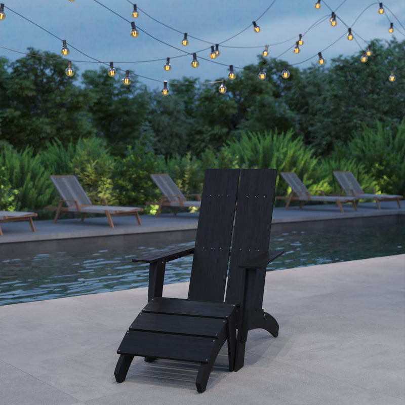Piedmont Adirondack Modern Slatted Back Patio Chair With Accompanying Foot Ottoman