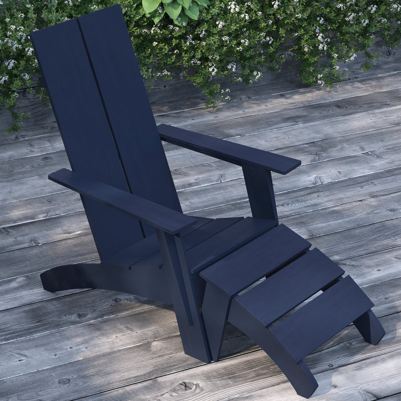 Piedmont Adirondack Modern Slatted Back Patio Chair With Accompanying Foot Ottoman