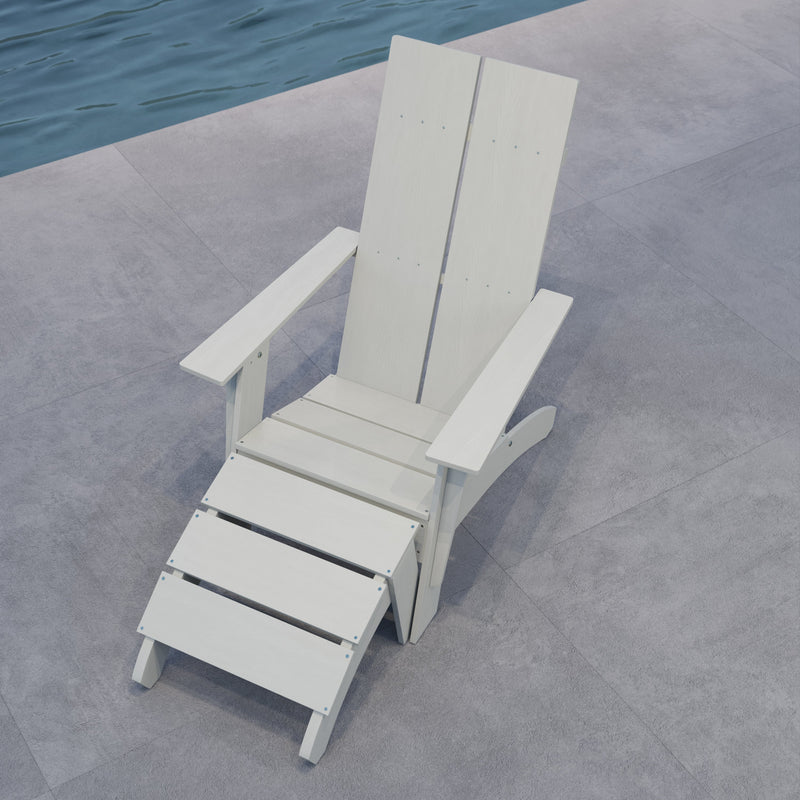 Set of 2 Piedmont Adirondack Slatted Back Patio Chairs With Accompanying Foot Ottomans