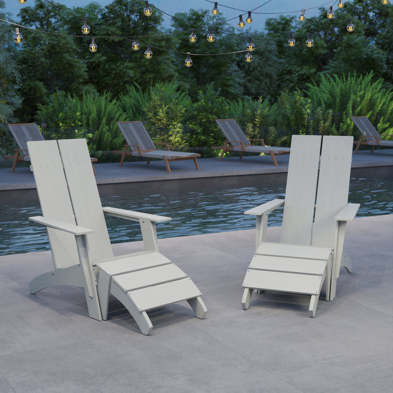 Set of 2 Piedmont Adirondack Slatted Back Patio Chairs With Accompanying Foot Ottomans