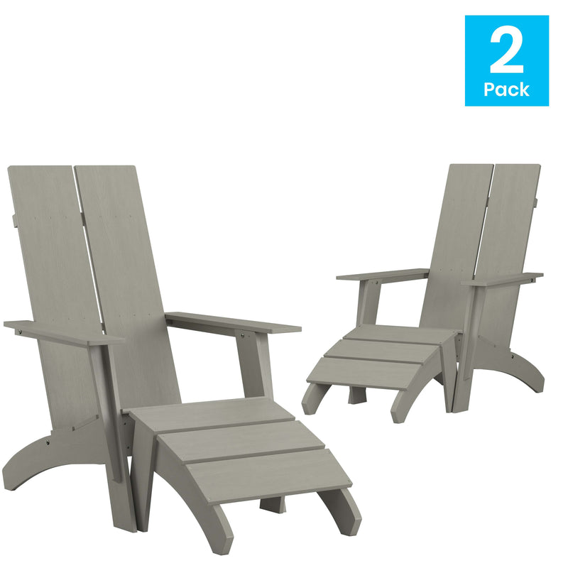Set of 2 Piedmont Adirondack Slatted Back Patio Chairs With Accompanying Foot Ottomans