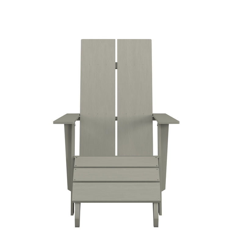 Set of 2 Piedmont Adirondack Slatted Back Patio Chairs With Accompanying Foot Ottomans