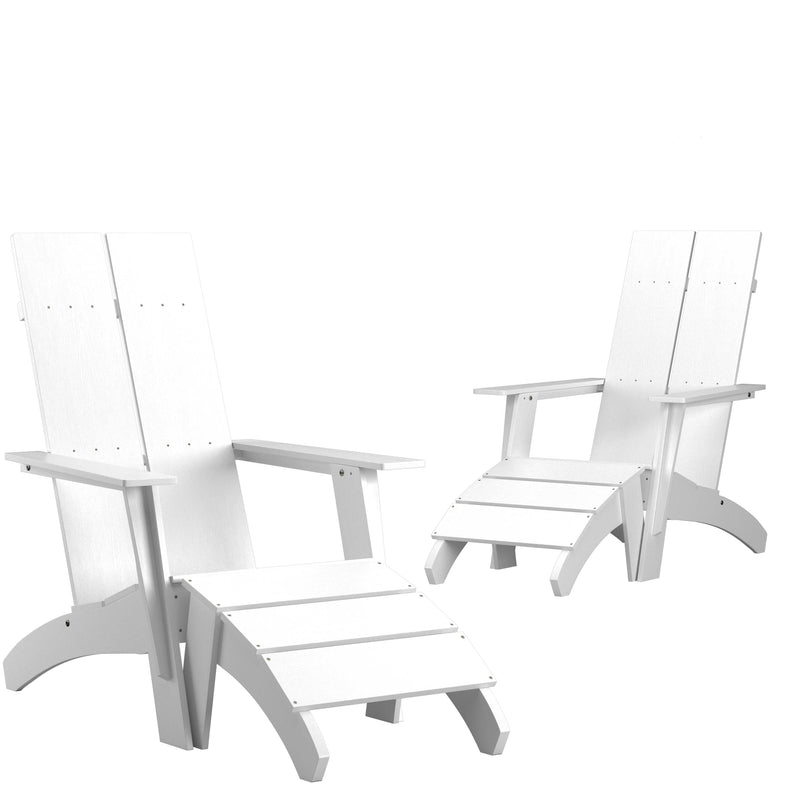 Set of 2 Piedmont Adirondack Slatted Back Patio Chairs With Accompanying Foot Ottomans