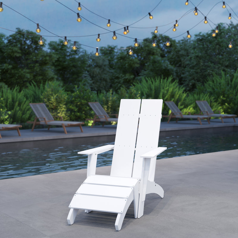 Set of 2 Piedmont Adirondack Slatted Back Patio Chairs With Accompanying Foot Ottomans