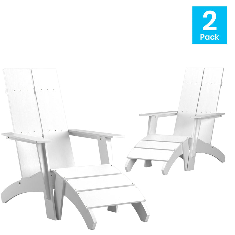 Set of 2 Piedmont Adirondack Slatted Back Patio Chairs With Accompanying Foot Ottomans