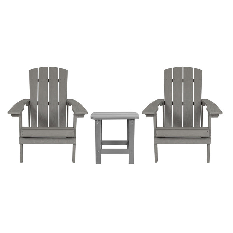 Set Of 2 Riviera All-Weather Adirondack Patio Chairs with Matching Side Table in Gray