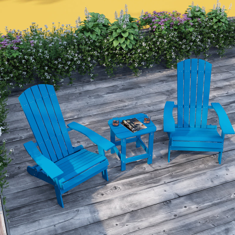 Set Of Two Riviera Folding Adirondack Patio Chairs With Matching Outdoor Side Table