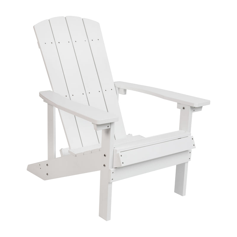 Ayala 5 Piece Outdoor Leisure Set with Set of 4 White Poly Resin Adirondack Chairs and Star and Moon Iron Fire Pit