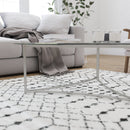 Ivory Bohemian Low Pile Rug with Geometric Design