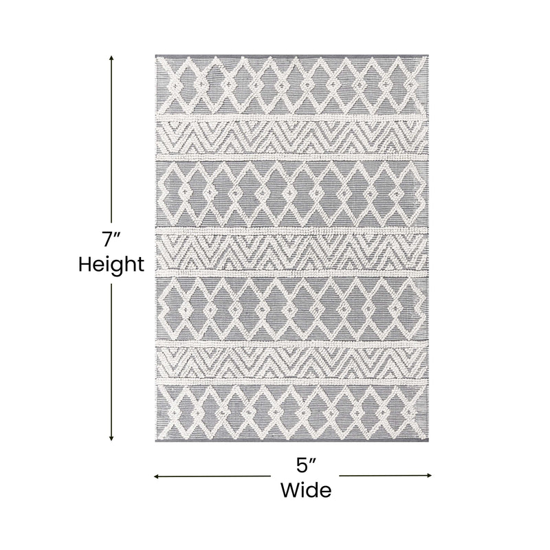 Adelina Handwoven Area Rug Cotton/Polyester Blend in Gray and Ivory Geometric Diamond Pattern